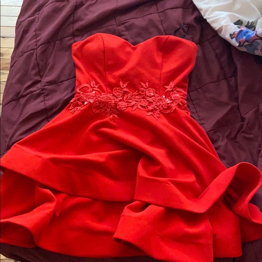 Red Strapless Formal Dress